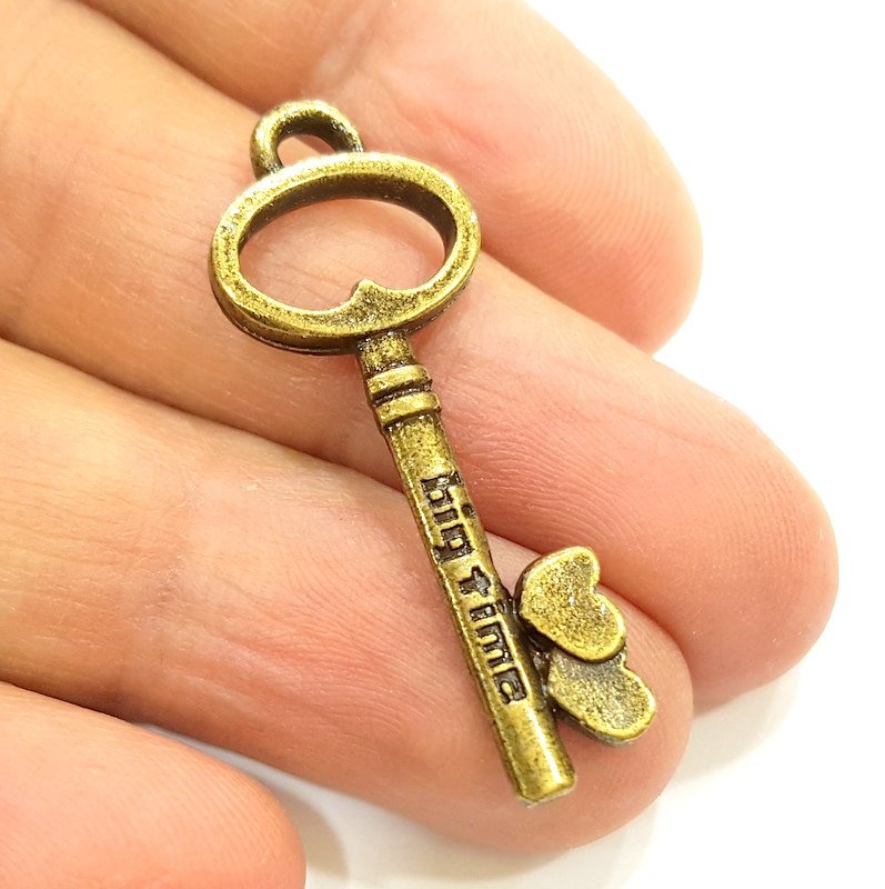 4 Key Charms Antique Bronze Charms (40x15mm) G6892