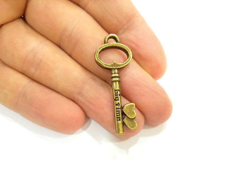 4 Key Charms Antique Bronze Charms (40x15mm) G6892