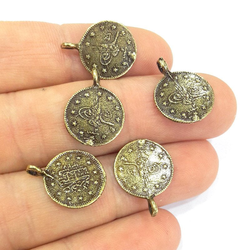 10 Antique Bronze Charm Ottoman Signature Charms Antique Bronze Brass Charm (15mm) G6899