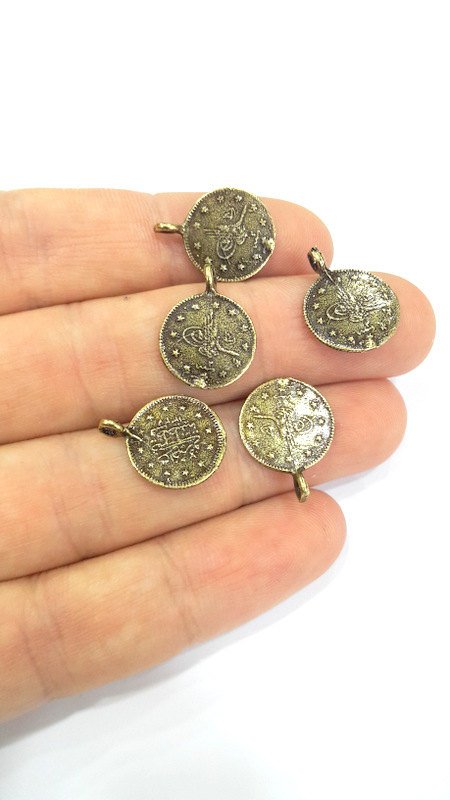 10 Antique Bronze Charm Ottoman Signature Charms Antique Bronze Brass Charm (15mm) G6899