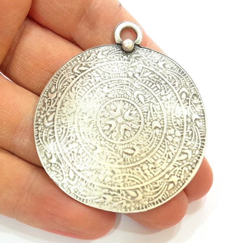 Silver Pendant Antique Silver Plated Tribal Pendants Ethnic Pendant (52mm) G8416