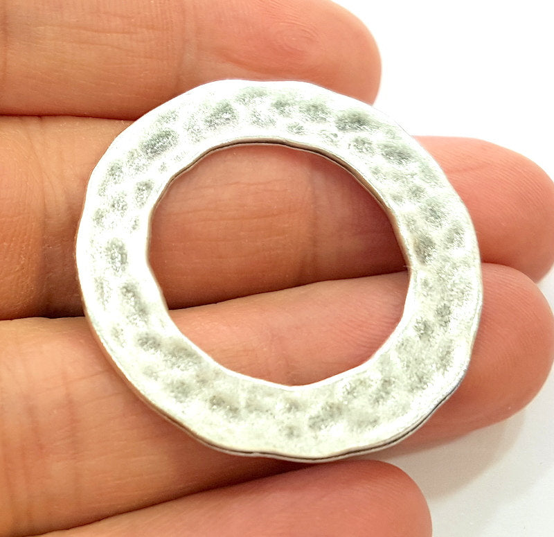 2 Silver Pendant Antique Silver Circle Pendants (38mm)  G6922