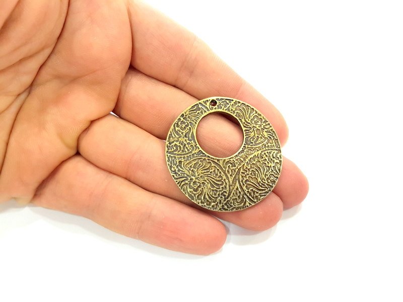 2 Tribal Pendant Ethnic Pendant Antique Bronze  Medallion Pendant   (42mm) G6380