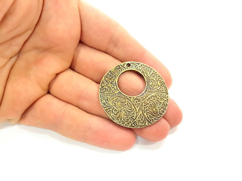 2 Tribal Pendant Ethnic Pendant Antique Bronze  Medallion Pendant   (42mm) G6380