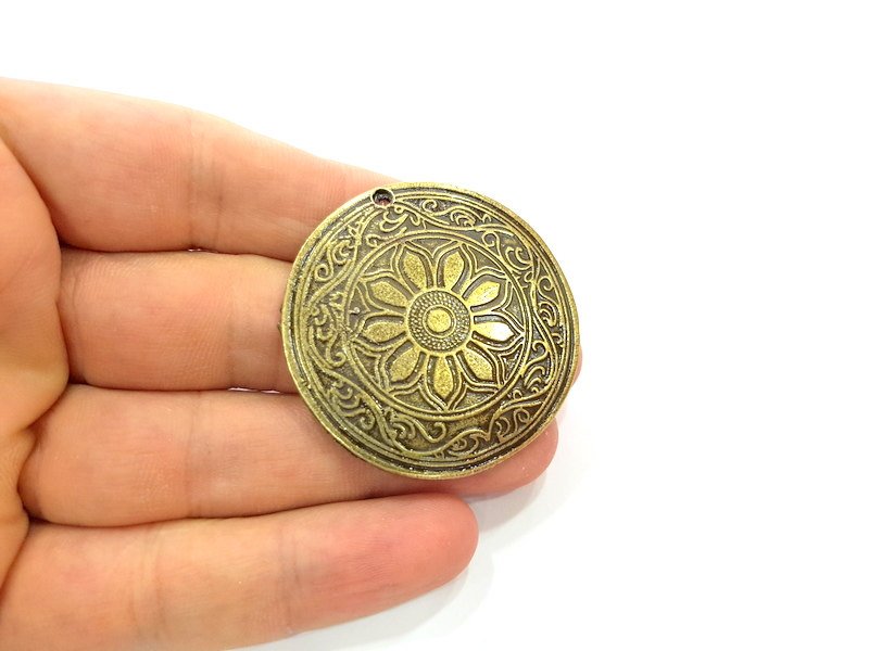 Ethnic Pendant Tribal Pendant Antique Bronze  Medallion Pendant   (46mm) G6382