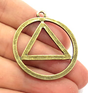 4 Antique Bronze Circle and Triangle Pendant   (37mm)  G6384