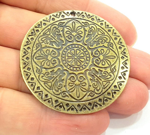 Antique Bronze Tribal Pendant Ethnic Pendant  Medallion Pendant   (46mm) G6389