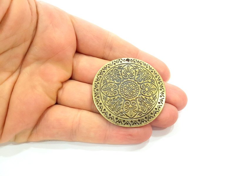 Antique Bronze Tribal Pendant Ethnic Pendant  Medallion Pendant   (46mm) G6389