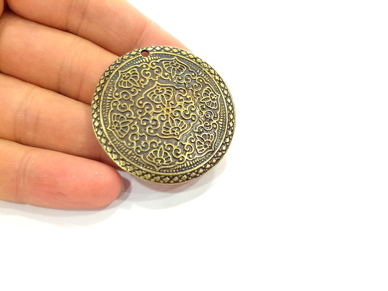 Antique Bronze Tribal Pendant Ethnic Pendant  Medallion Pendant   (46mm) G6393