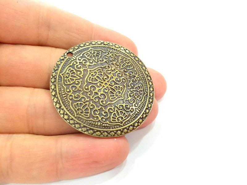Antique Bronze Tribal Pendant Ethnic Pendant  Medallion Pendant   (46mm) G6393