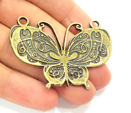 2 Antique Bronze Butterfly Pendant   (69x41mm) G6394