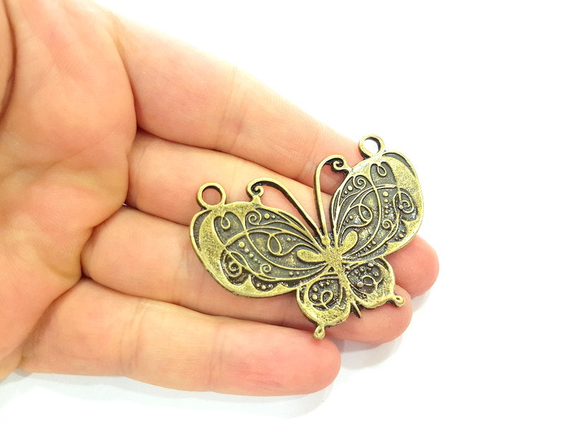 2 Antique Bronze Butterfly Pendant   (69x41mm) G6394