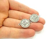 6 Silver Charms Connector Antique Silver Plated Ottoman Signature Charms 6 Pcs (18mm)   G16744