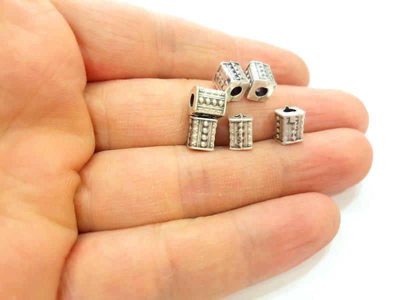 10 Square Beads Antique Silver Plated Beads 8x6mm  G15933