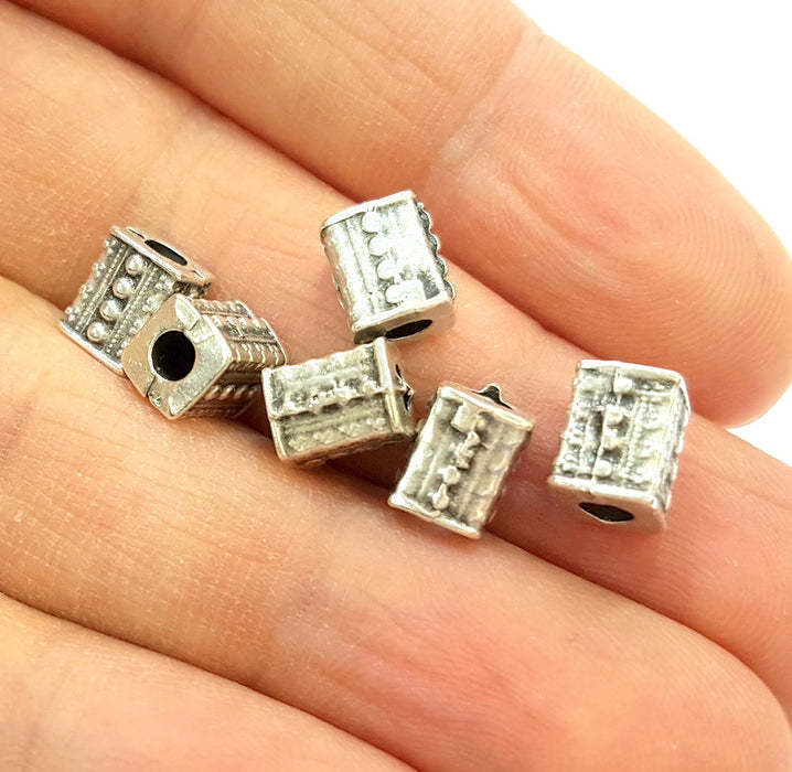 10 Square Beads Antique Silver Plated Beads 8x6mm  G15933