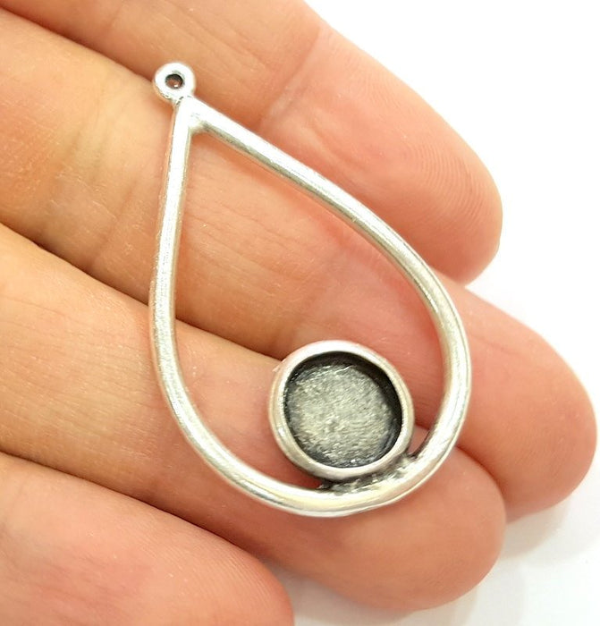 2 Silver Pendant Bezel Blank Earring Component Antique Silver Plated Blanks (10mm Blank) G9437