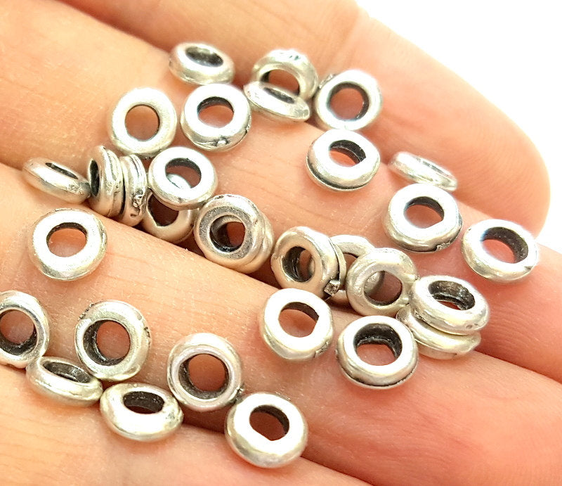 30 Silver Rondelle Beads 8mm Antique Silver Plated Beads  G14066