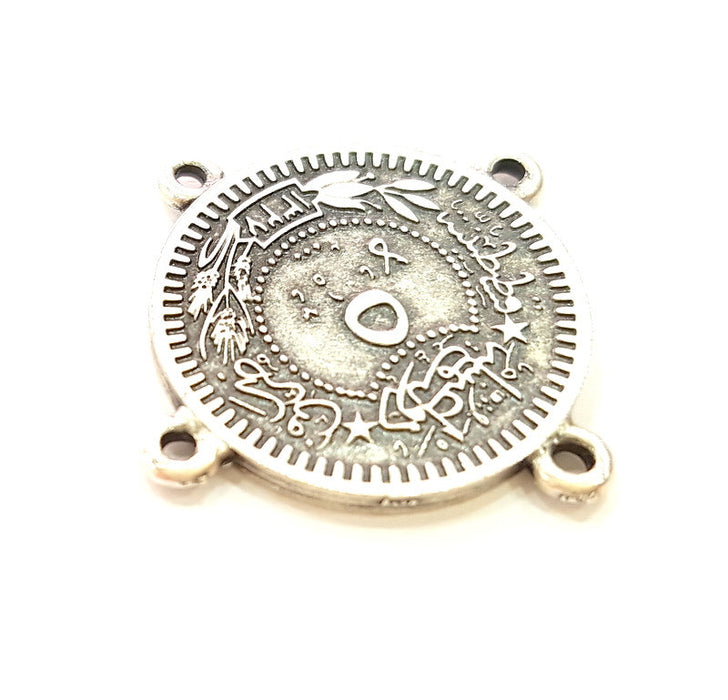 2 Silver Pendant Connector Antique Silver Plated Ottoman Signature Pendant (24mm)  G6953