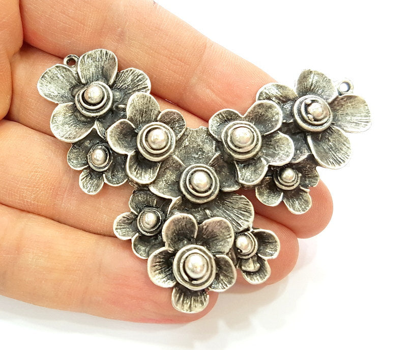 Silver Pendant Antique Silver Flower Pendants Antique Silver Plated Collar Pendants (75x49mm)  G6956