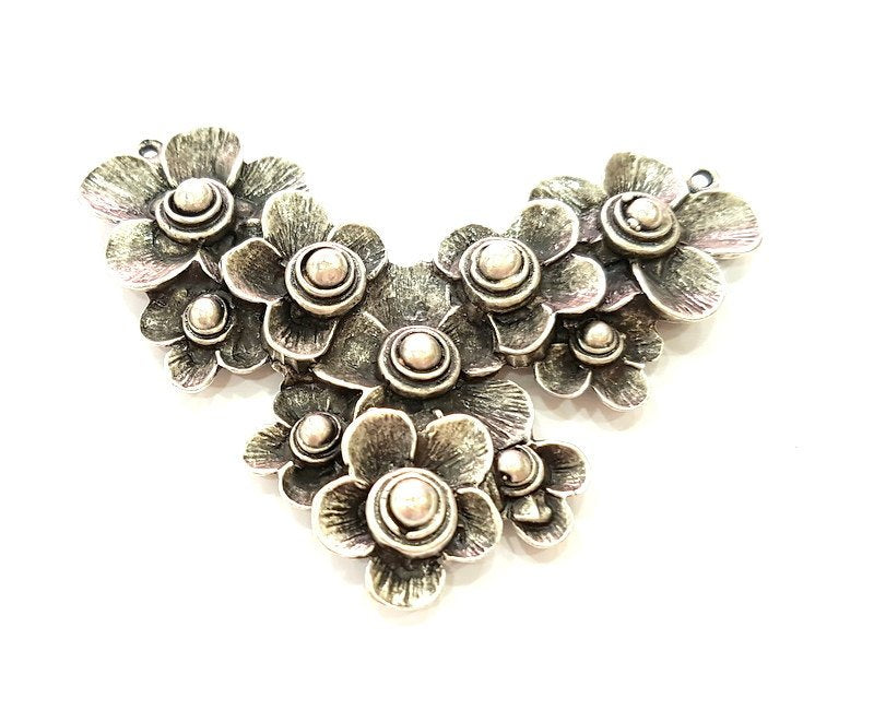 Silver Pendant Antique Silver Flower Pendants Antique Silver Plated Collar Pendants (75x49mm)  G6956