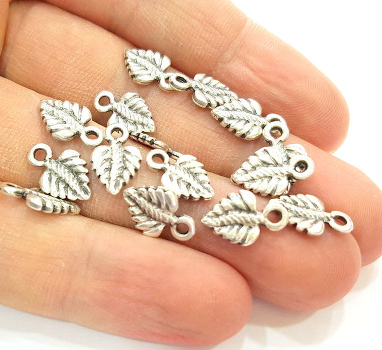 20 Silver Charms Antique Silver Plated Leaf Charms  (13x8mm) G6964