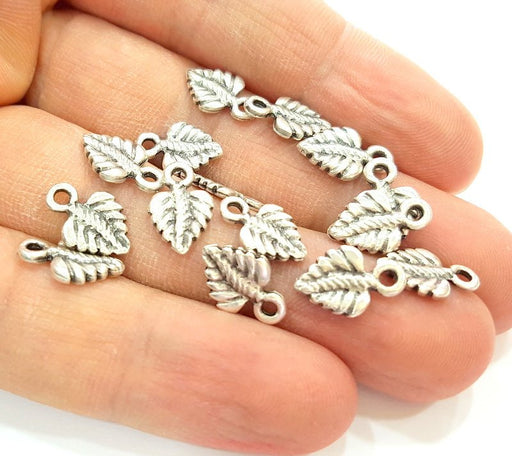 20 Silver Charms Antique Silver Plated Leaf Charms  (13x8mm) G6964