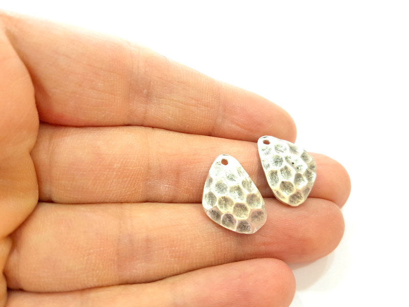6 Pcs  ( 3 sets) Silver Charm Antique Silver Plated Hammered Charm (19x15mm) G8850