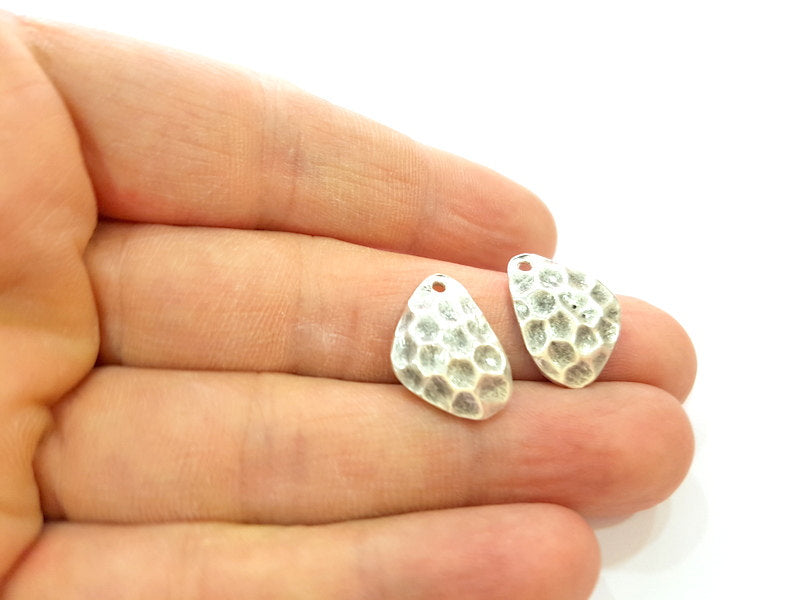 6 Pcs  ( 3 sets) Silver Charm Antique Silver Plated Hammered Charm (19x15mm) G8850