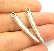 4 Silver Pendant Antique Silver Plated Pendants (39x6mm)  G6971