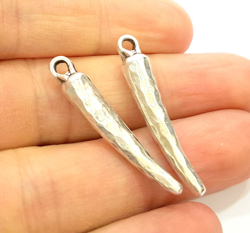 4 Silver Pendant Antique Silver Plated Pendants (39x6mm)  G6971