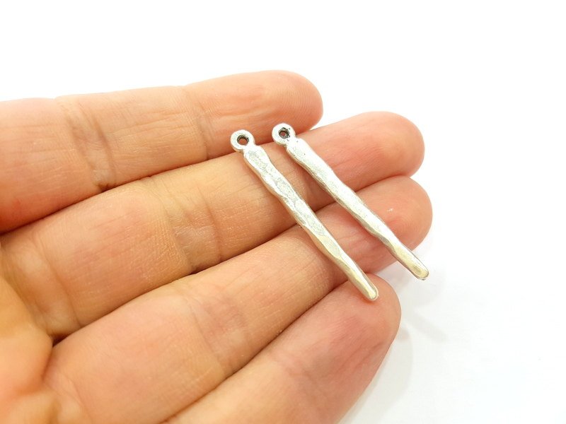 50 Silver Charm Pendant Antique Silver Plated Pendants (39x4mm)  G6976