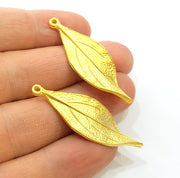 2 Gold Pendant Gold Plated Leaf Pendant (46x15mm)  G7021