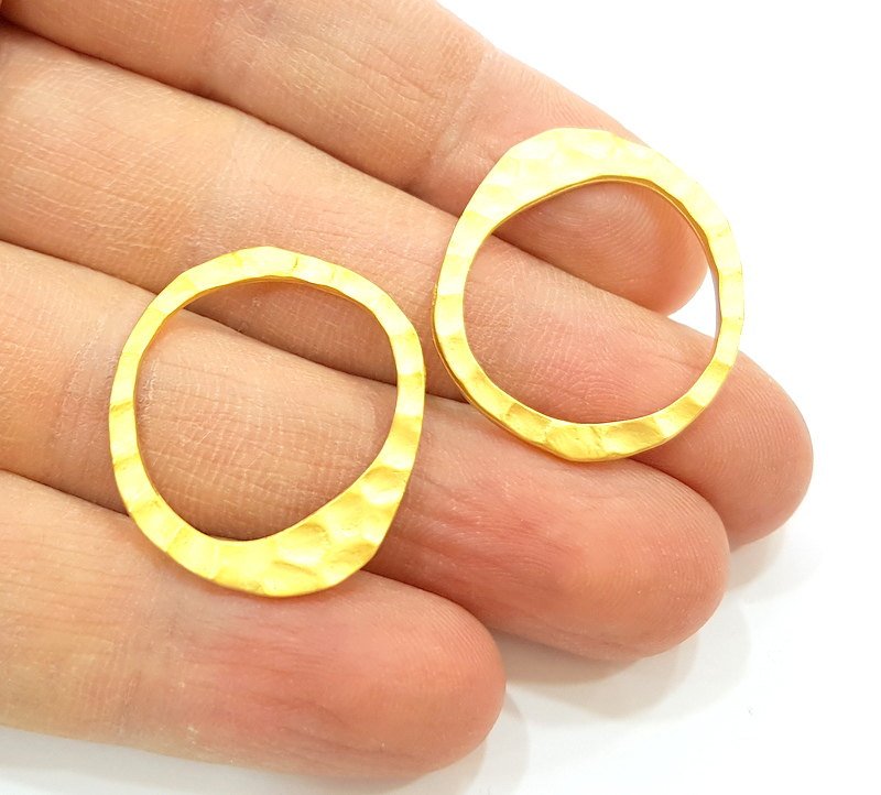 4 Gold Circle Connector Gold Plated Round Pendant (24mm)  G7040
