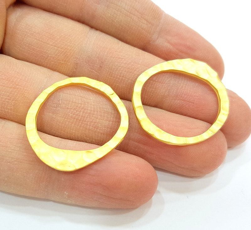 4 Gold Circle Connector Gold Plated Round Pendant (24mm)  G7040