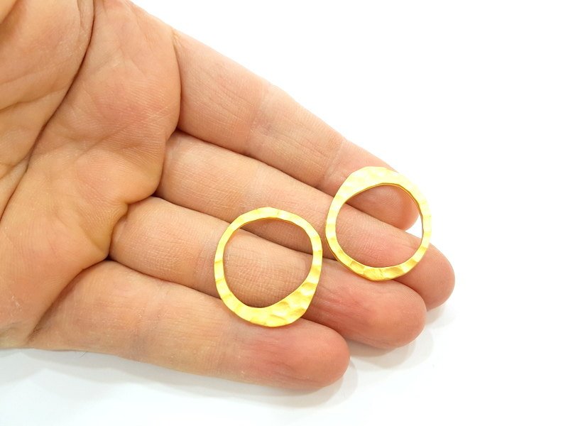 4 Gold Circle Connector Gold Plated Round Pendant (24mm)  G7040