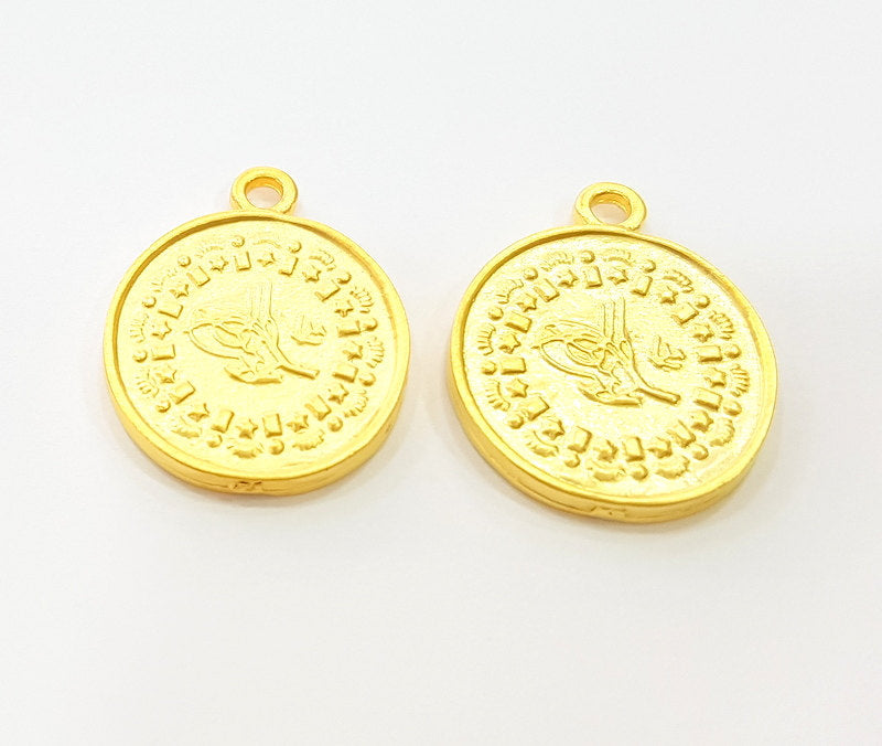 2 Gold Charms Gold Plated Ottoman Signature Charms  2 Pcs (20mm)  G7043