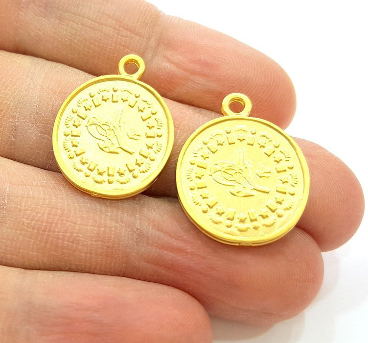 2 Gold Charms Gold Plated Ottoman Signature Charms  2 Pcs (20mm)  G7043