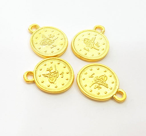 4 Gold Charms Gold Plated Ottoman Signature Charms  4 Pcs (14mm)  G7044