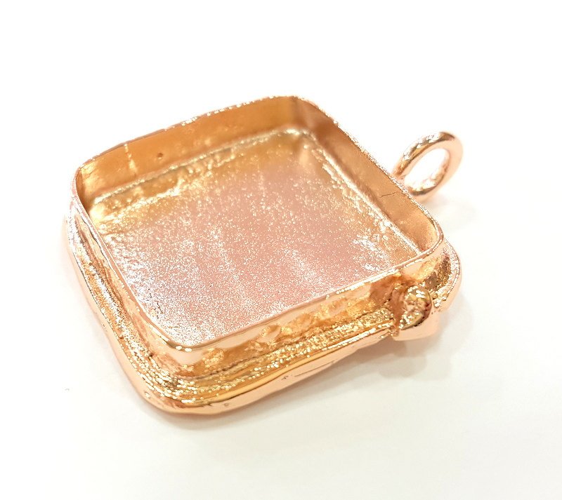 Rose Gold Pendant Blank Base Setting Necklace Blank Mountings Rose Gold Plated Brass (25 mm Square Blank ) G7049