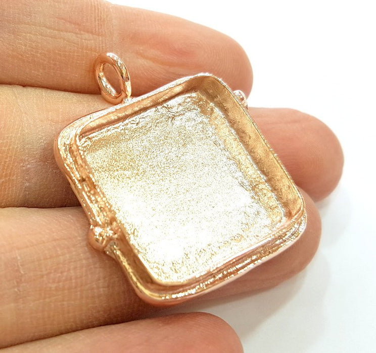 Rose Gold Pendant Blank Base Setting Necklace Blank Mountings Rose Gold Plated Brass (25 mm Square Blank ) G7049