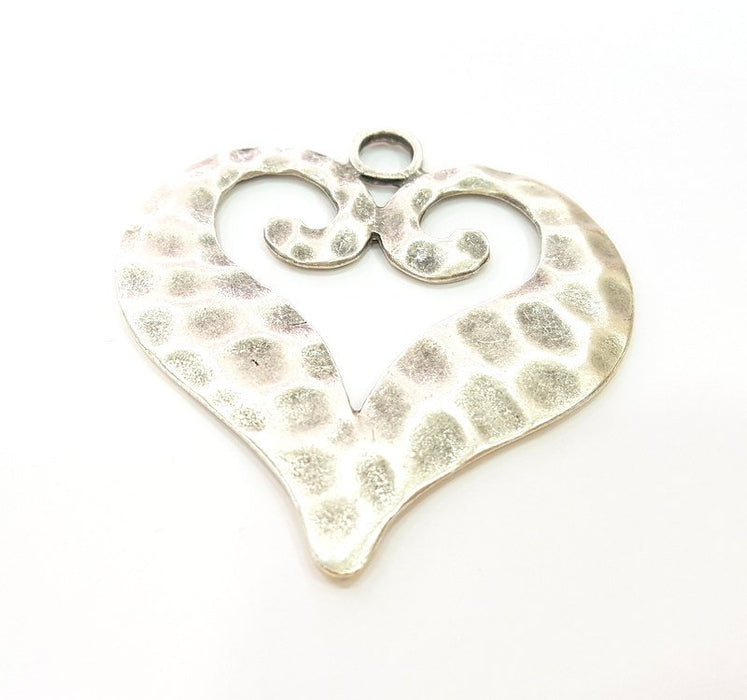 Silver Pendant Antique Silver Heart Pendants Antique Silver Plated Pendants (63x59mm)  G14387