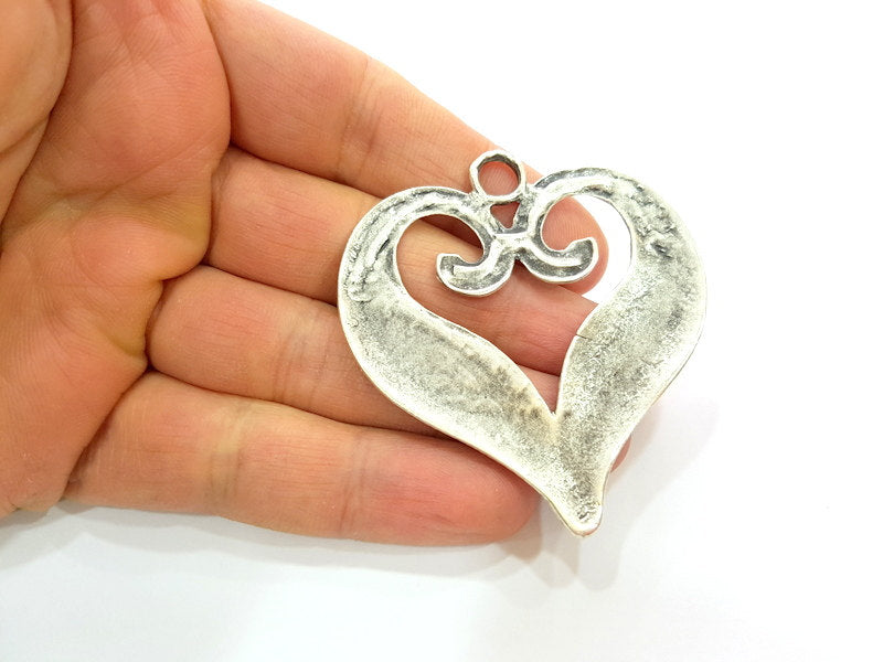 Silver Pendant Antique Silver Heart Pendants Antique Silver Plated Pendants (63x59mm)  G14387