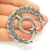 Silver Pendant Antique Silver Moon and Star Pendants Antique Silver Plated Pendants (58x50mm)  G7054