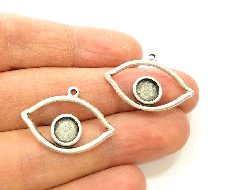 6 Silver Pendant Bezel Blank Earring Component Antique Silver Plated Blanks (7mm Blank) G7056
