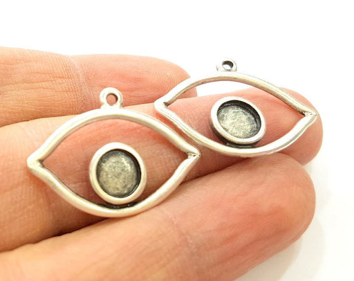 6 Silver Pendant Bezel Blank Earring Component Antique Silver Plated Blanks (7mm Blank) G7056