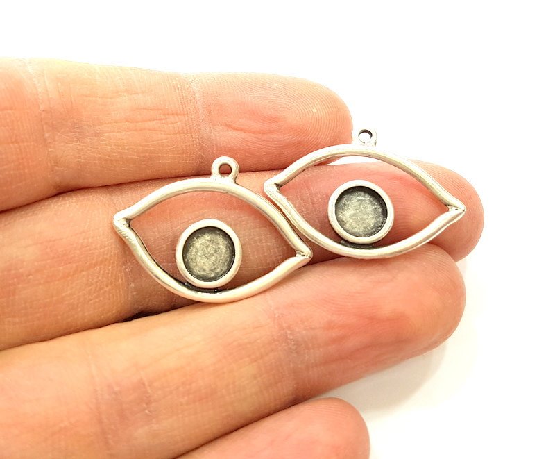 6 Silver Pendant Bezel Blank Earring Component Antique Silver Plated Blanks (7mm Blank) G7056