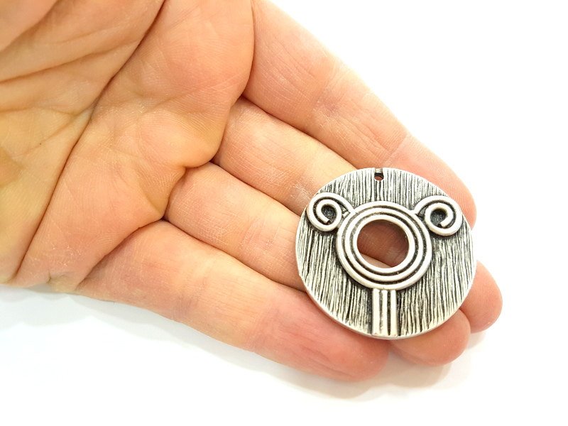 Silver Pendant Antique Silver Plated Pendants (40mm)  G7061