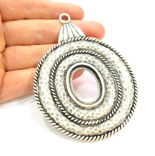 Silver Pendant Medallion Pendant Antique Silver Plated Large Pendants (97x73mm)  G7062