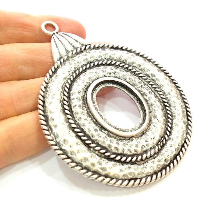 Silver Pendant Medallion Pendant Antique Silver Plated Large Pendants (97x73mm)  G7062