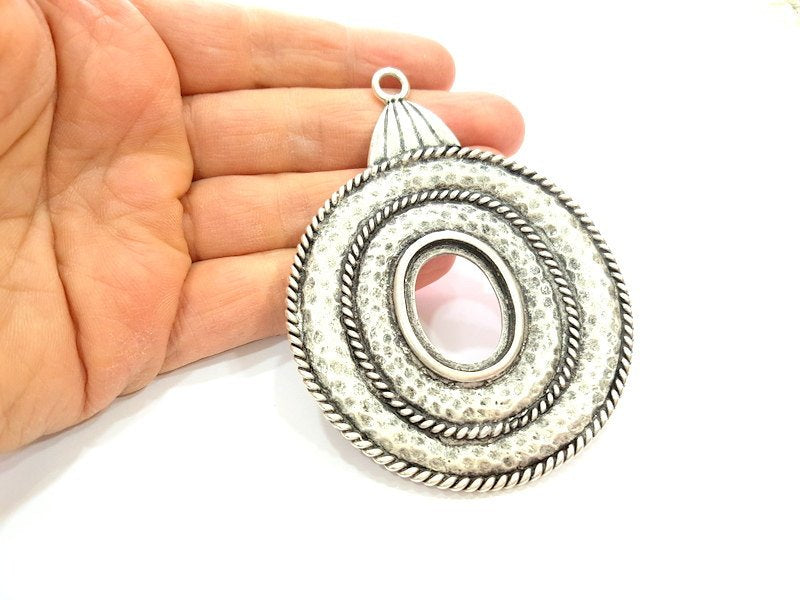 Silver Pendant Medallion Pendant Antique Silver Plated Large Pendants (97x73mm)  G7062